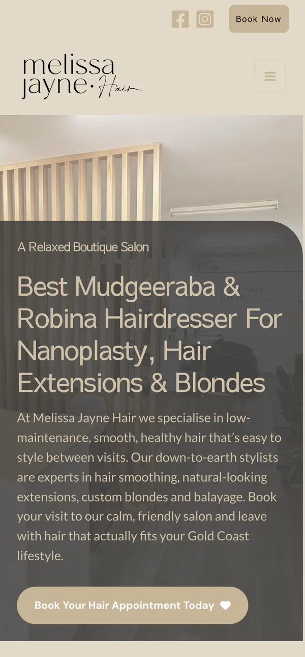 Melissa Jayne Hair mobile website design by Samoey Digital